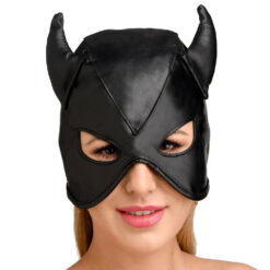 Dungeon Demon Bondage Hood With Horns – Black