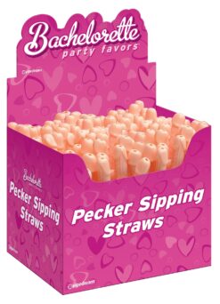 Bachelorette Party Favors – Pecker Sipping Straws  – 144 Piece Display – Light