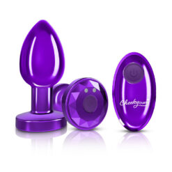 Cheeky Charms – Rechargeable Vibrating Metal Butt  Plug With Remote Control – Purple – Medium